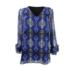 Calvin Klein Printed Ruffle-Sleeve Blouse